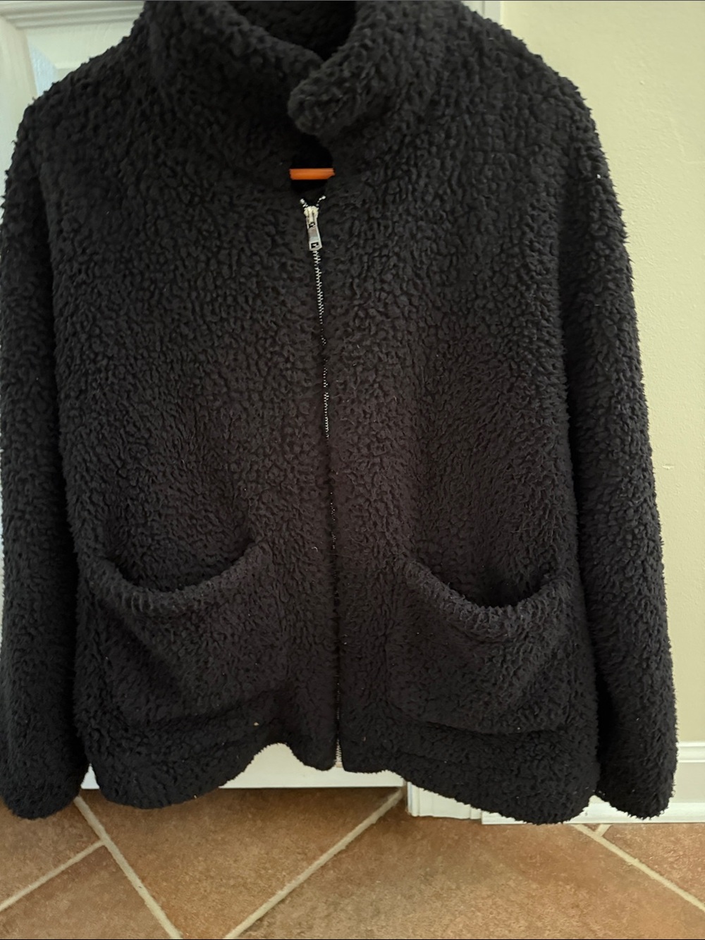Women's Cozy Black Teddy Zip-Up Jacket